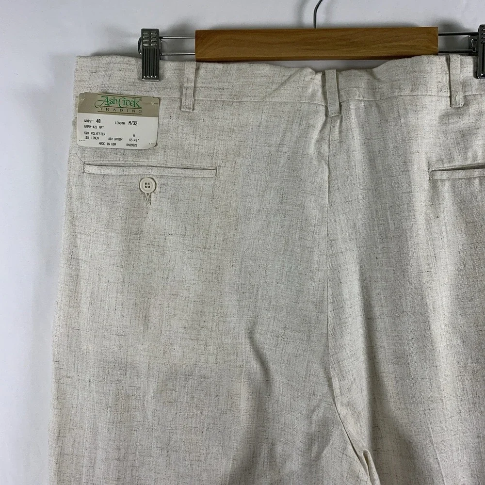 VTG Ash Creek Mens Pleated Dress Pants 40x32 Beige Resort Coastal Old Money USA